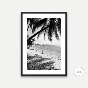 Black And White Beach Escape PRINTABLE WALL ART, Ocean Nature Print, Coastal Beach Wall Art, Black And White Photography Wall Art, Palm Tree