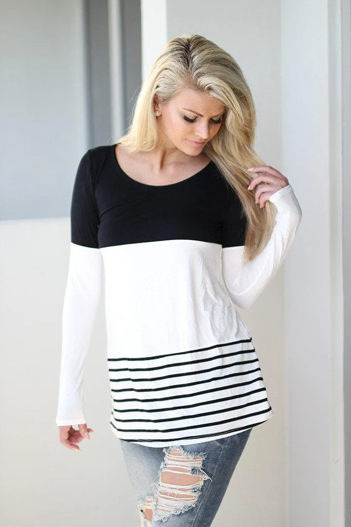 Black and White Color Block Top