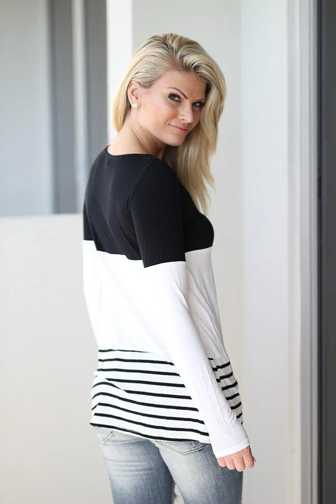 Black and White Color Block Top