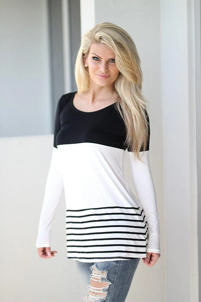 Black and White Color Block Top