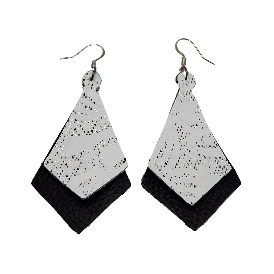 Black and White Diamond Leather Earrings