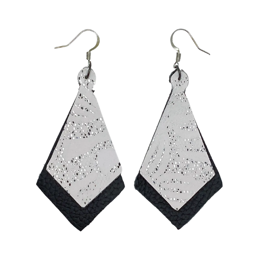 Black and White Diamond Leather Earrings