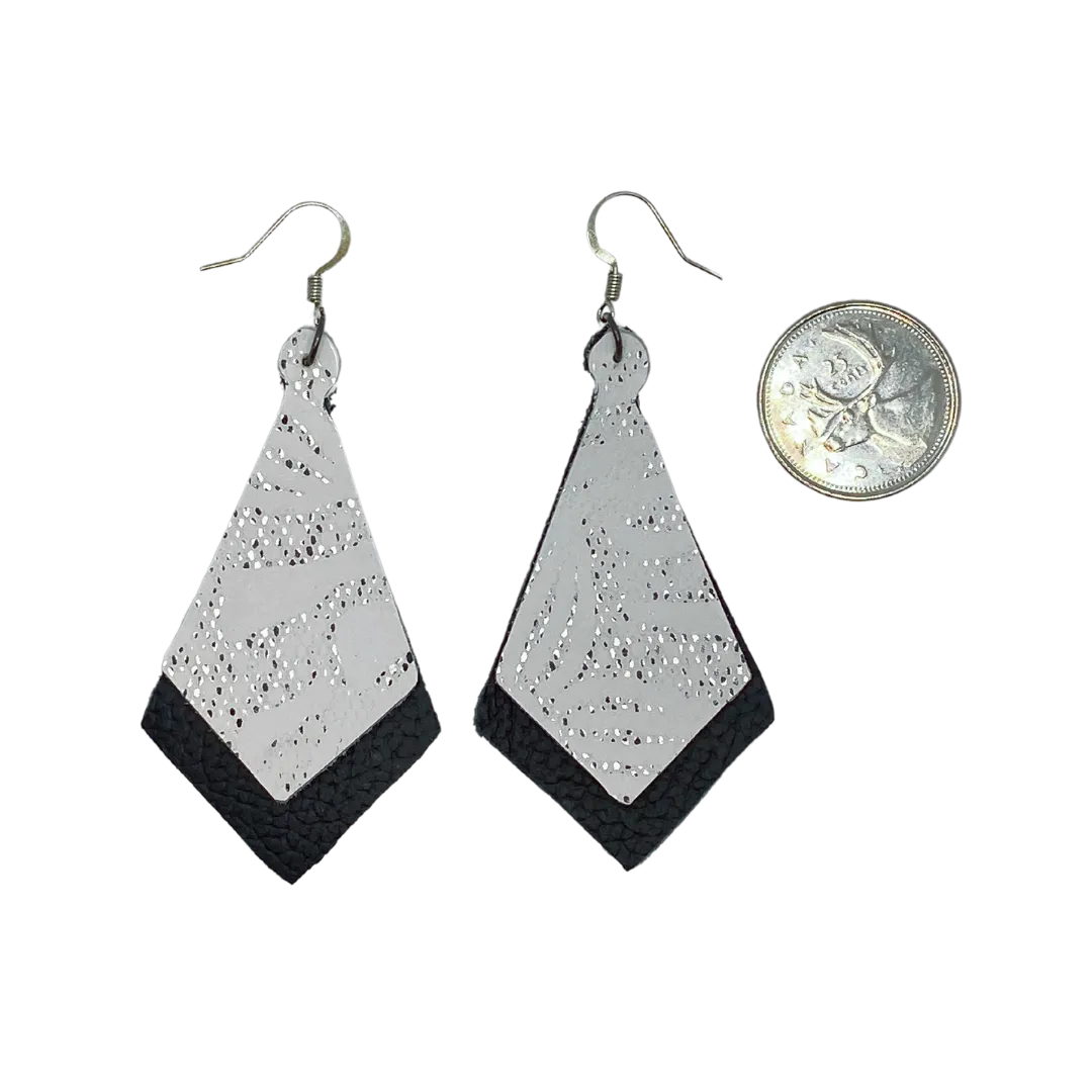 Black and White Diamond Leather Earrings