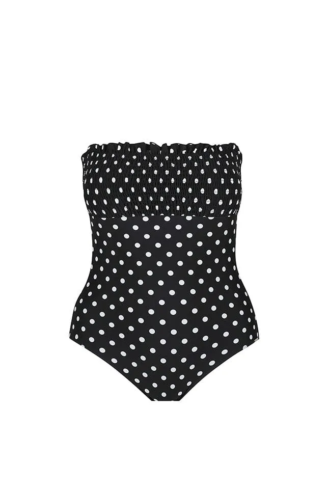 Black and White Dots Shirred One Piece