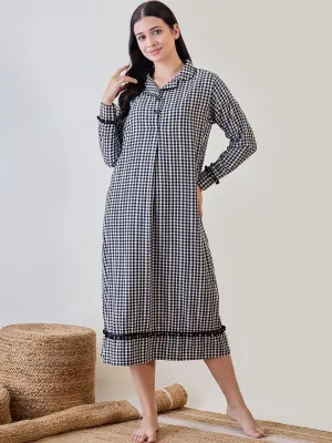 Black and White Gingham Cotton Sleep Shirt