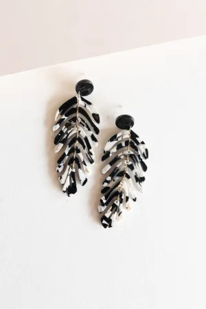 Black and White Marble Dangle | Monstera Leaf Earrings