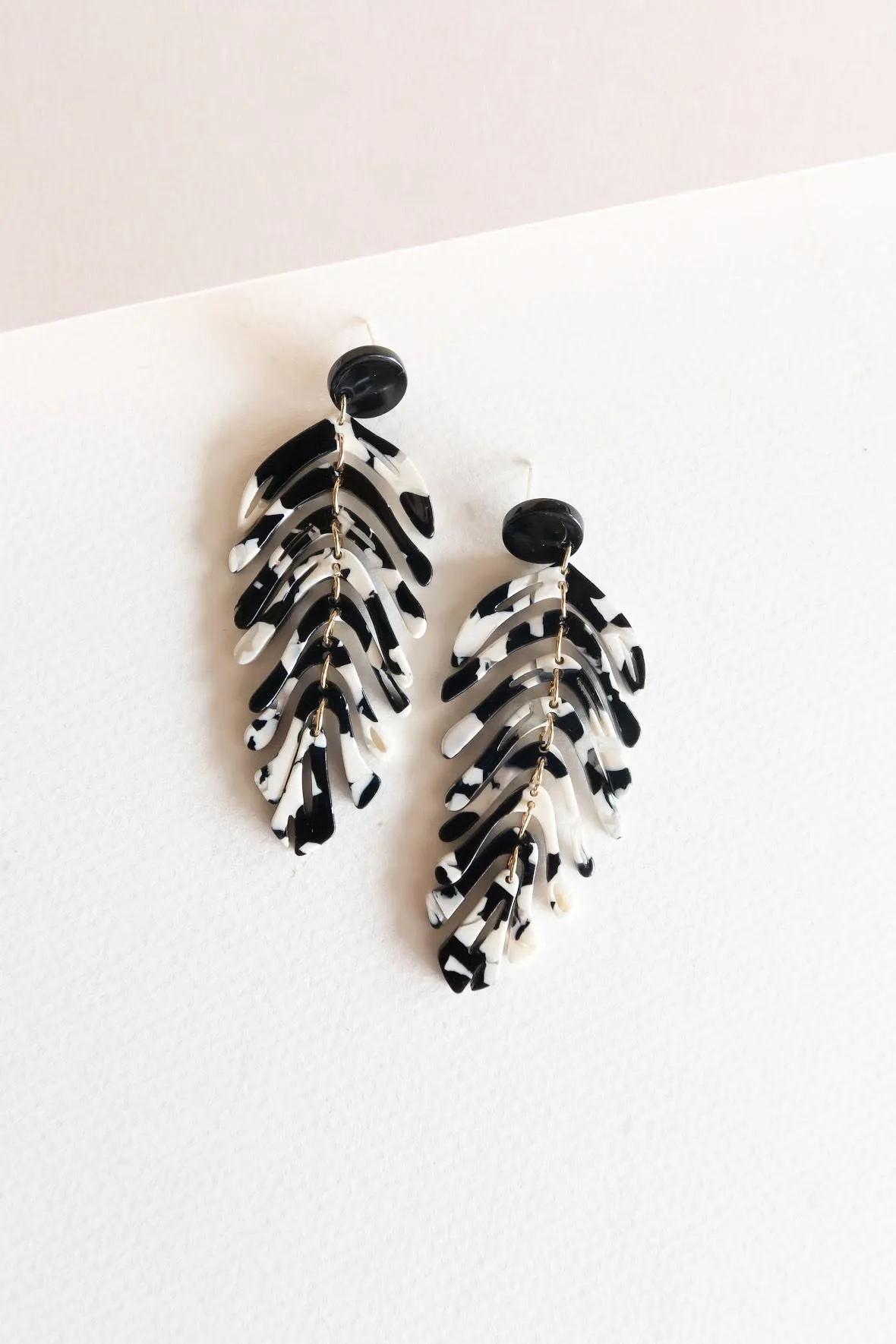 Black and White Marble Dangle | Monstera Leaf Earrings