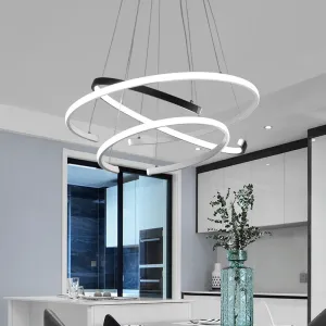 Black and White Modernist Acrylic LED Chandelier - 3 Tiers C-Shape Design, Ideal for Living Room