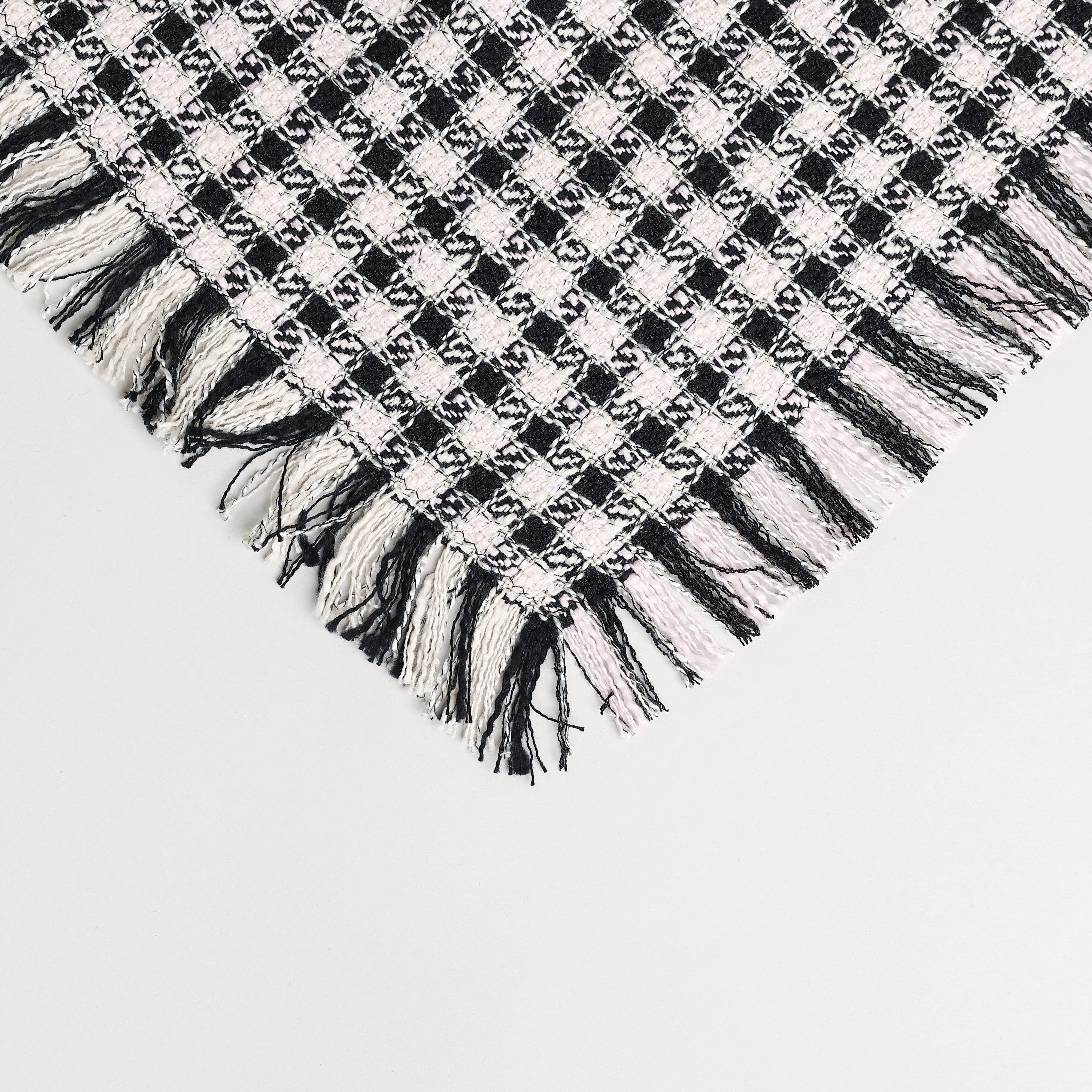 Black and White Plaid Check Throw Blanket 51" x 69"  1.5" Fringe