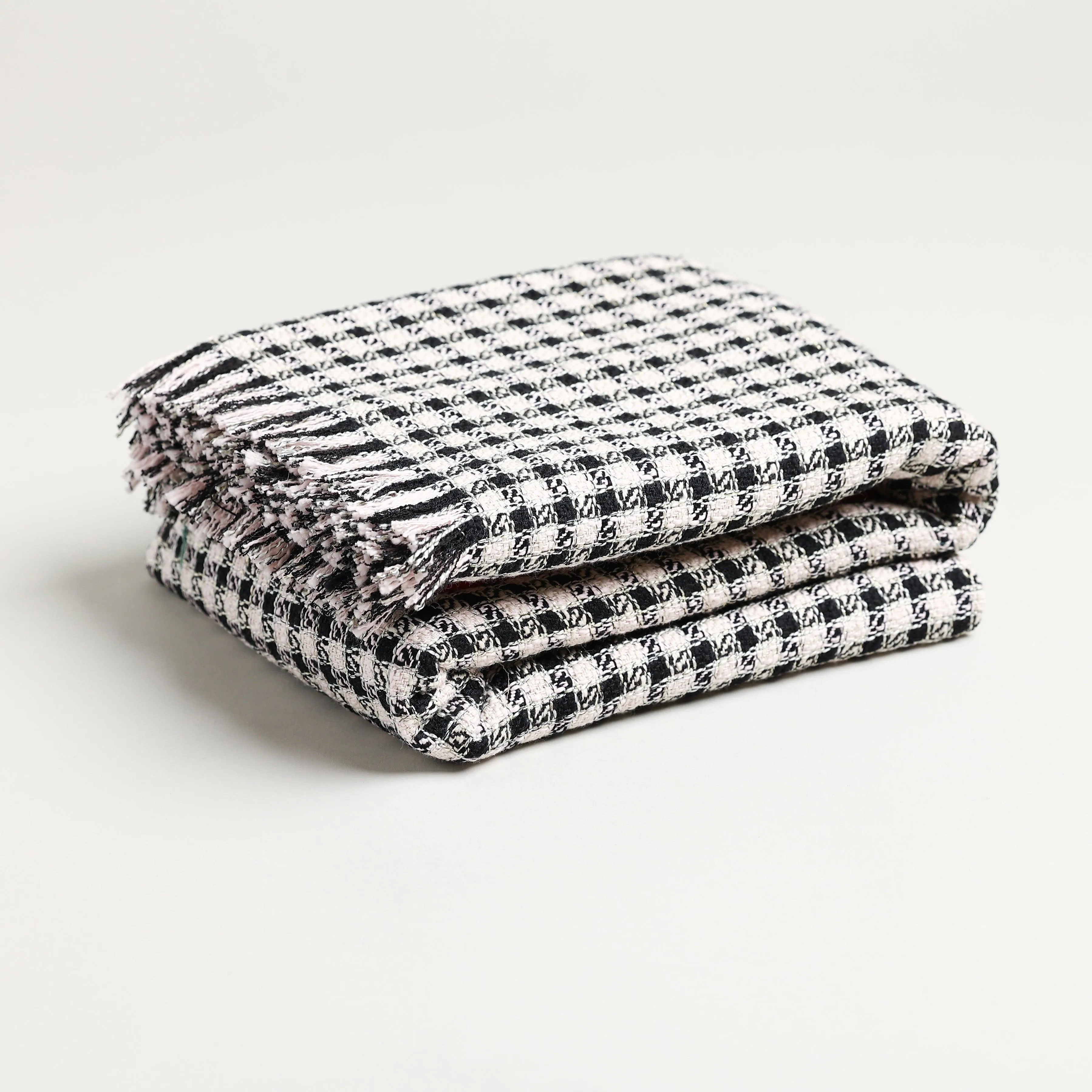 Black and White Plaid Check Throw Blanket 51" x 69"  1.5" Fringe