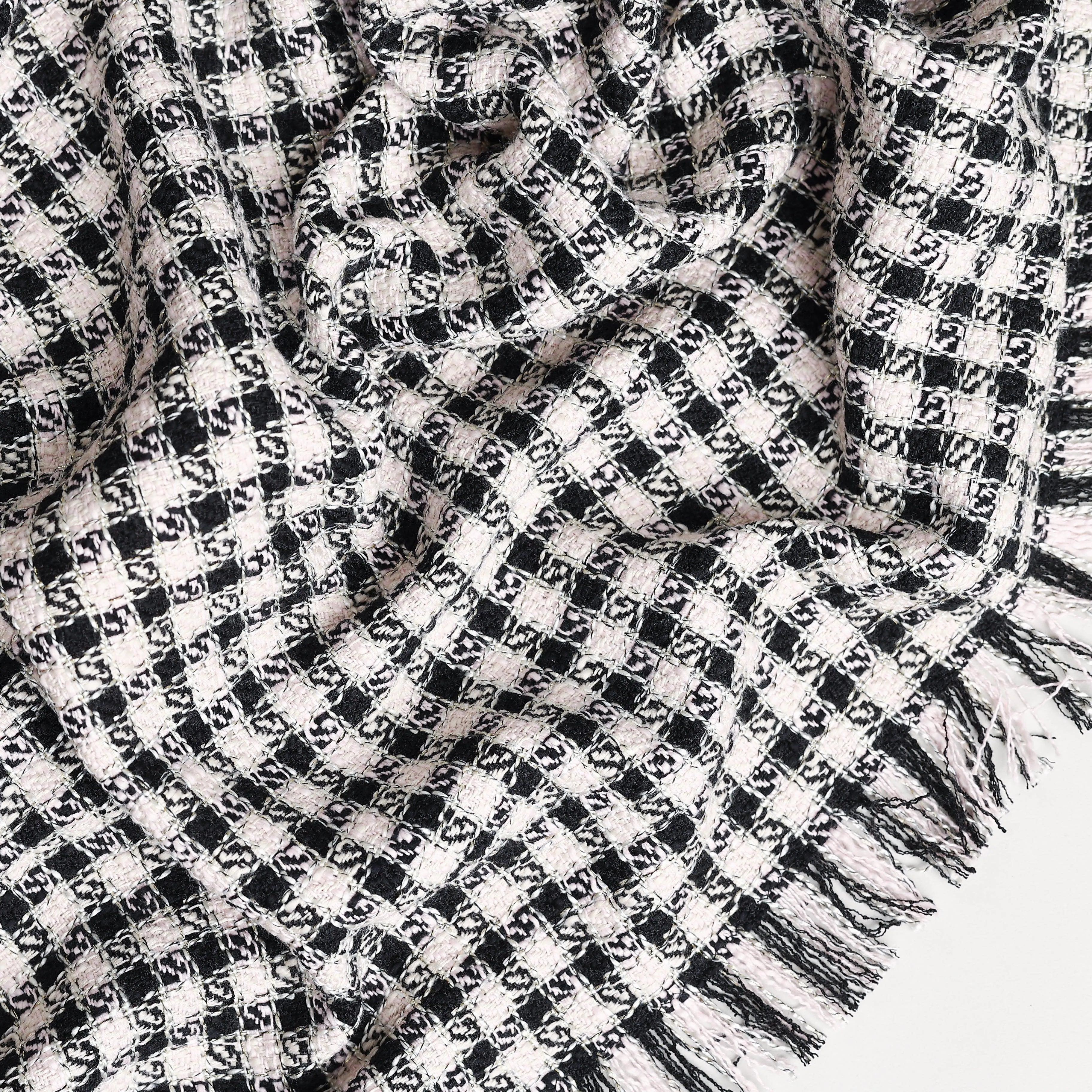 Black and White Plaid Check Throw Blanket 51" x 69"  1.5" Fringe