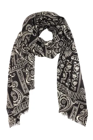 Black and white shawl / scarf with fine ornamental print