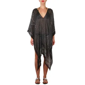 Black and White Silk Kharum Regular Poncho