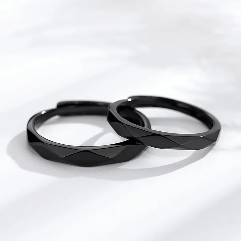 Black and White Sterling Silver Couple Ring -MTN-399421