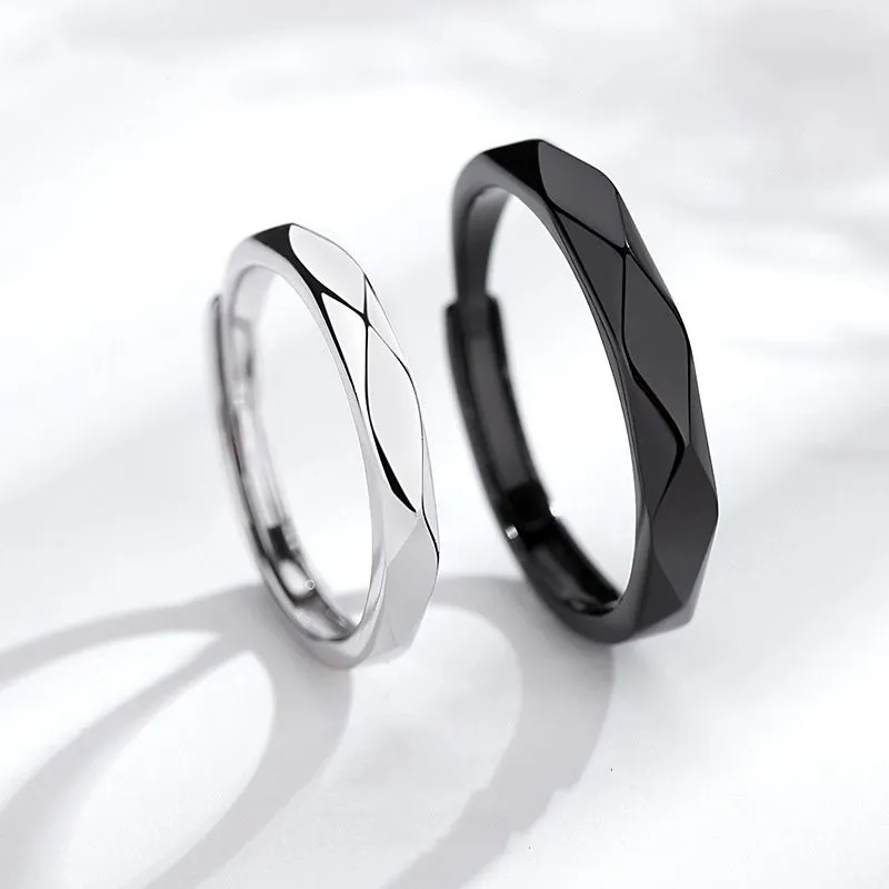 Black and White Sterling Silver Couple Ring -MTN-399421