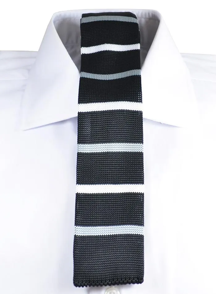 Black and White Striped Knit Tie by Paul Malone