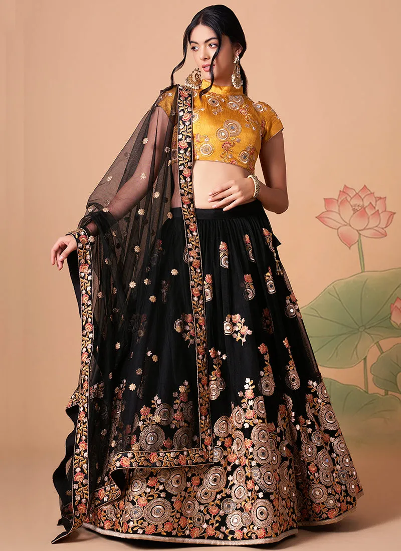 Black And Yellow Multi Embroidery Wedding Lehenga Choli