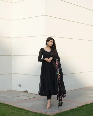 Black Backless Georgette Anarkali Suit with Embroidery Dupatta