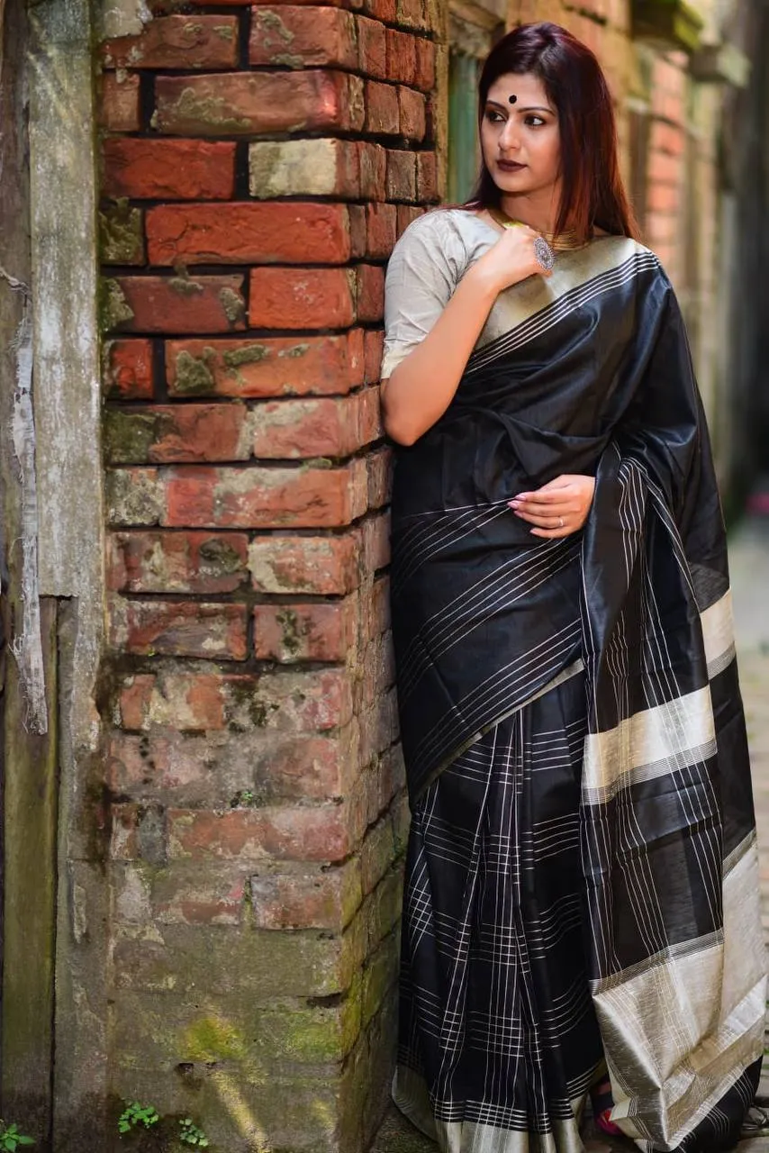 Black Banglori Raw Silk Saree