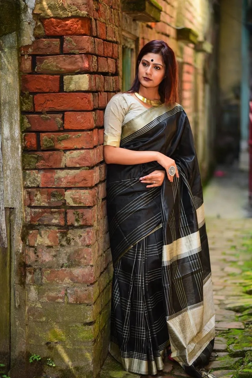 Black Banglori Raw Silk Saree