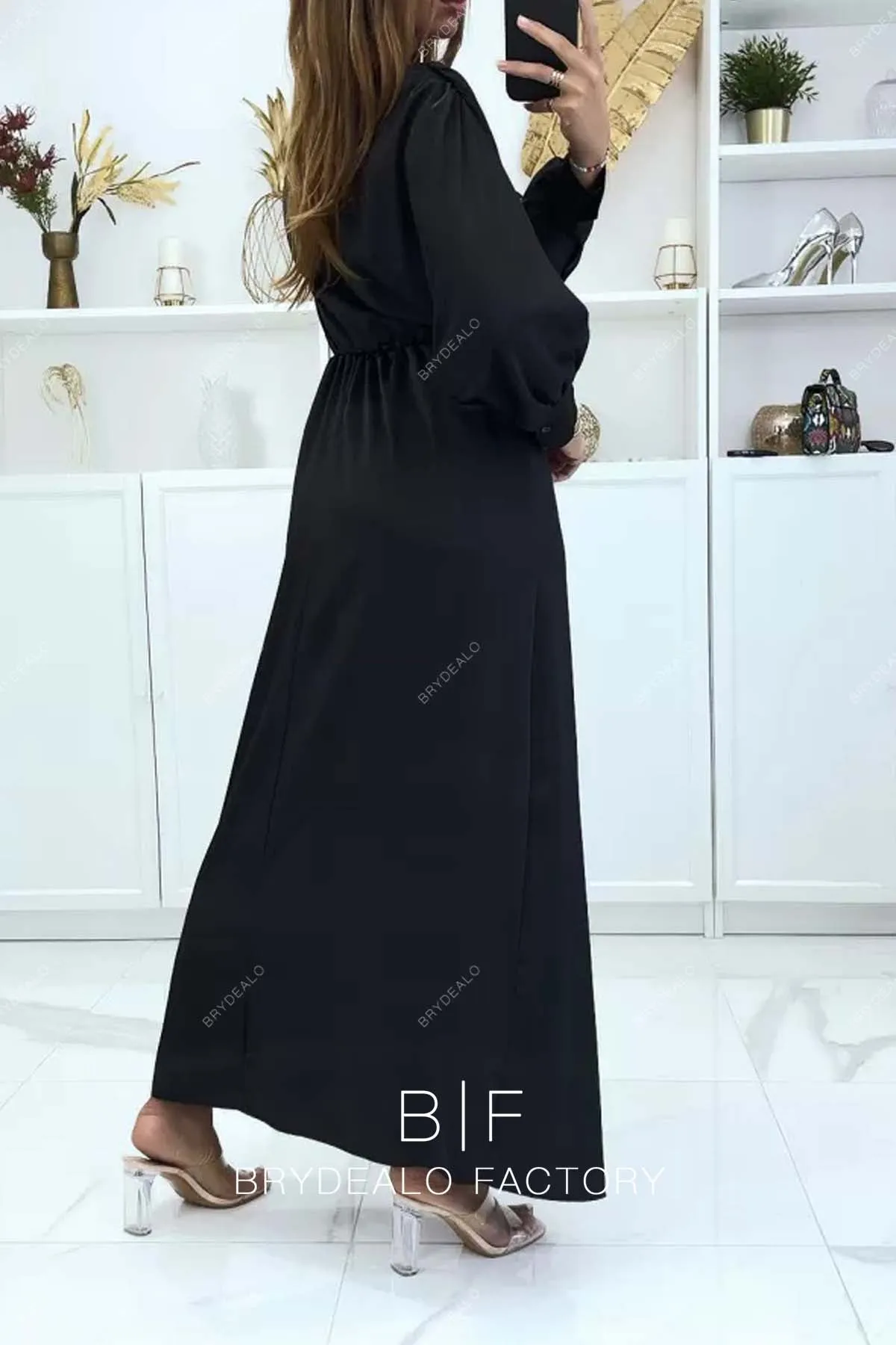 Black Batwing Sleeves Ankle Length Casual Dress