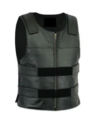 Black Biker Padded Style Real Leather Vest