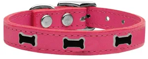 Black Bone Widget Genuine Leather Dog Collar Pink 12