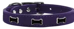 Black Bone Widget Genuine Leather Dog Collar Purple 16