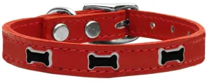 Black Bone Widget Genuine Leather Dog Collar Red 12