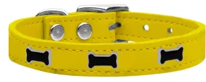 Black Bone Widget Genuine Leather Dog Collar Yellow 12