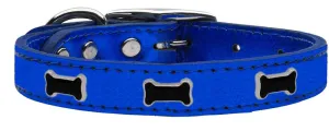 Black Bone Widget Genuine Metallic Leather Dog Collar Blue 10