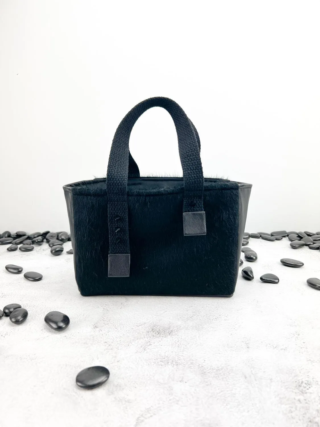 Black Brushed Wool and Lambskin Panel Mini Tote Bag BAGG00086