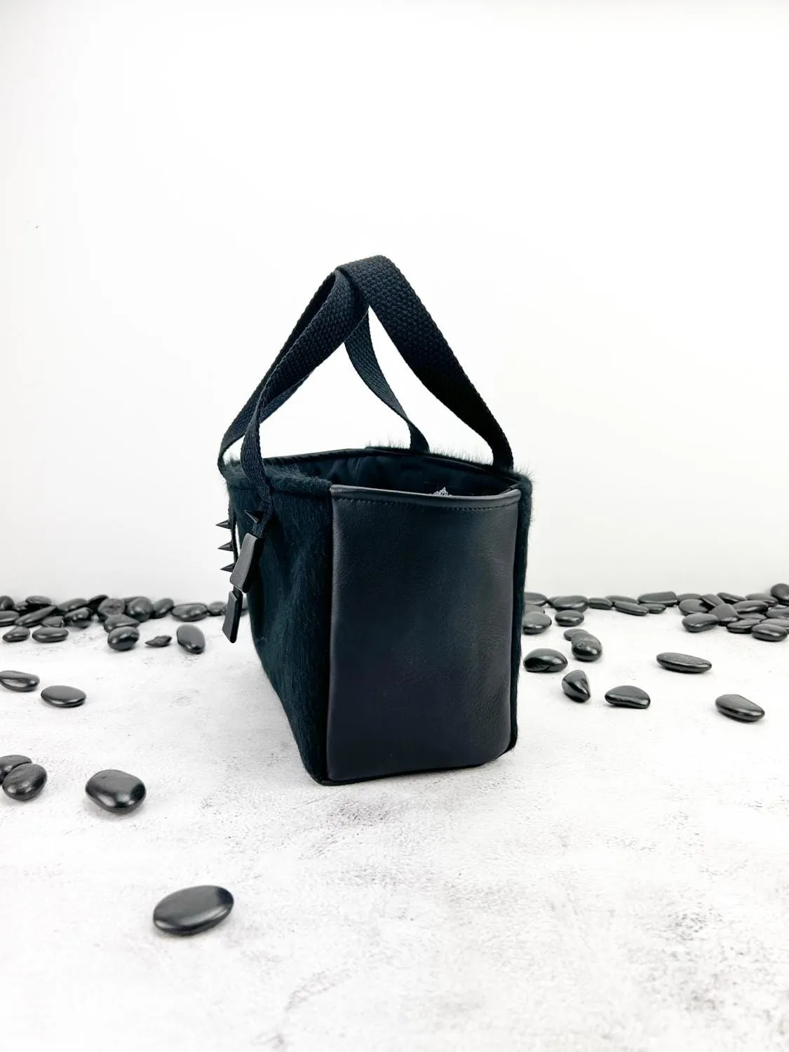 Black Brushed Wool and Lambskin Panel Mini Tote Bag BAGG00086