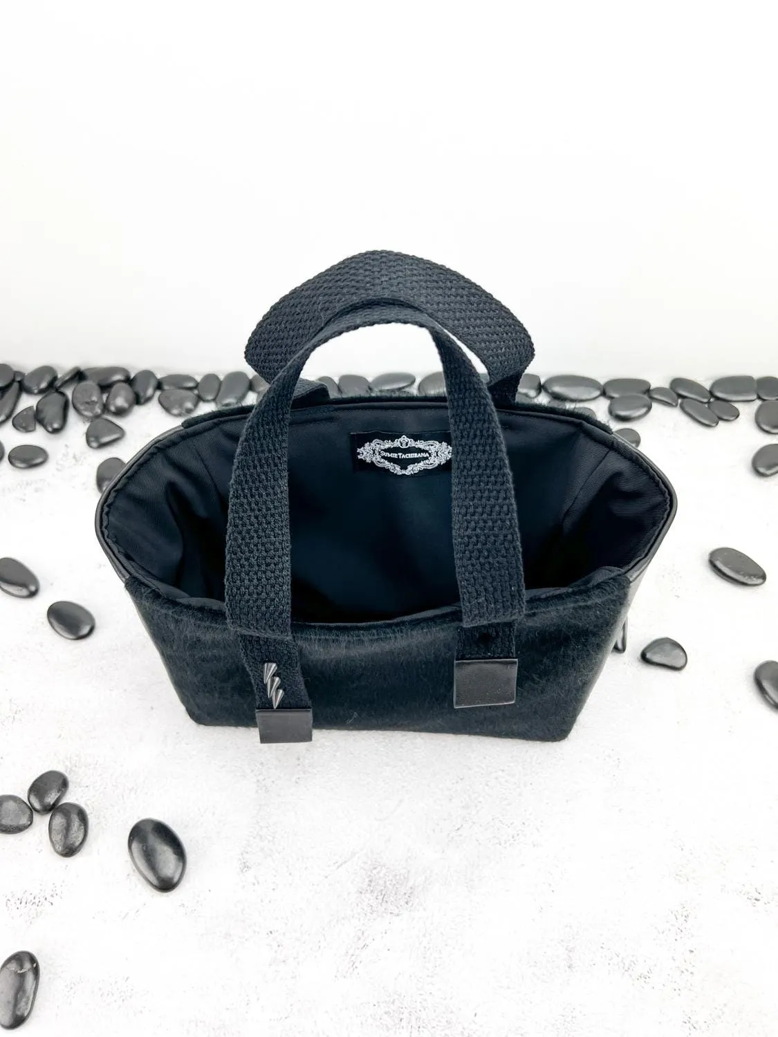 Black Brushed Wool and Lambskin Panel Mini Tote Bag BAGG00086