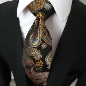 Black Burnt Orange Paisley Silk Tie