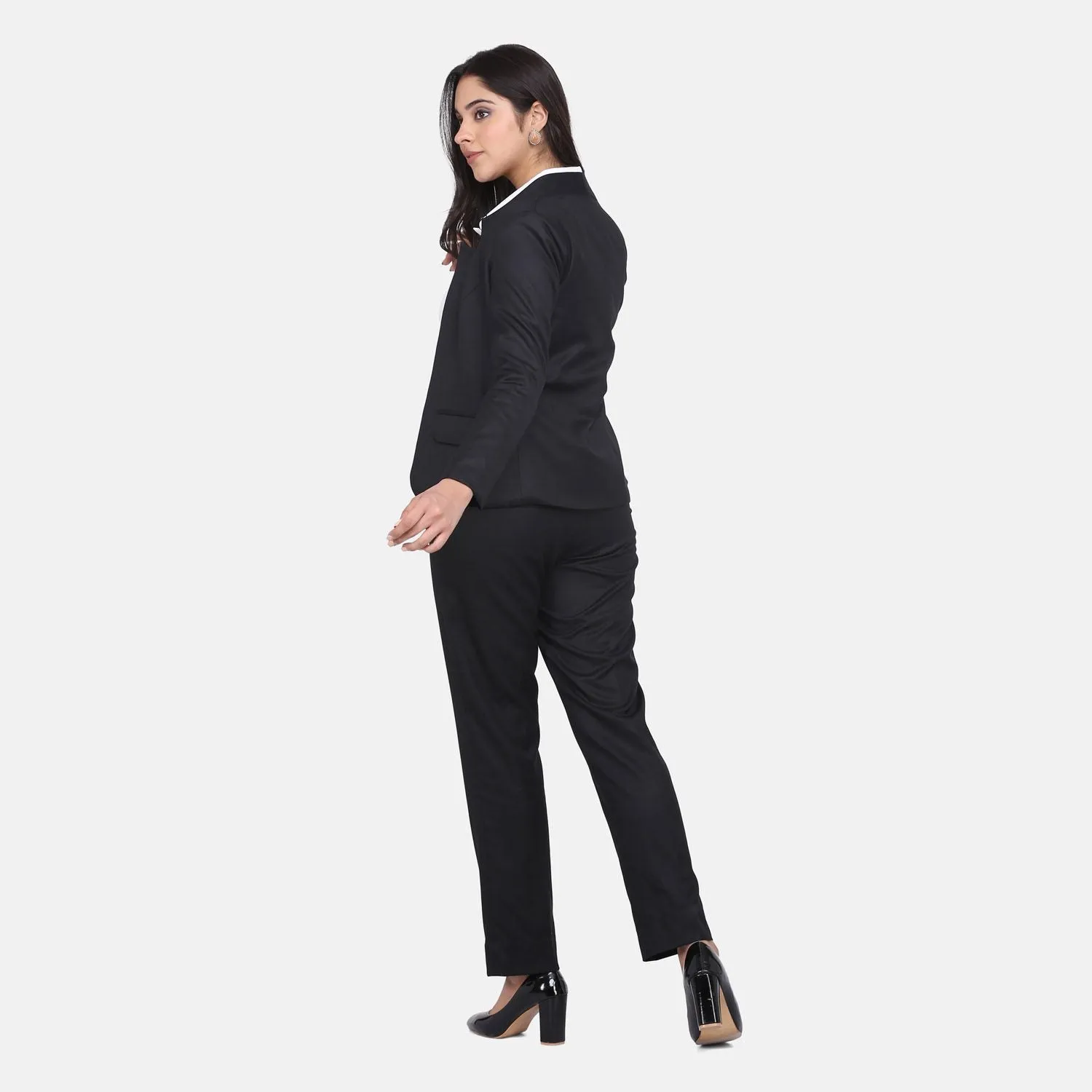 Black Business Poly Cotton Pant Suit