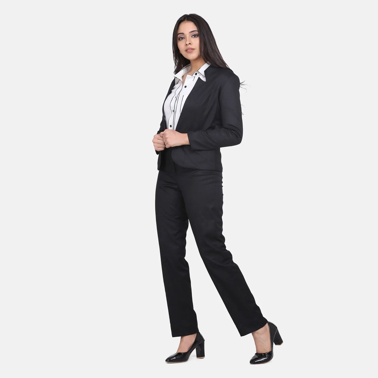 Black Business Poly Cotton Pant Suit