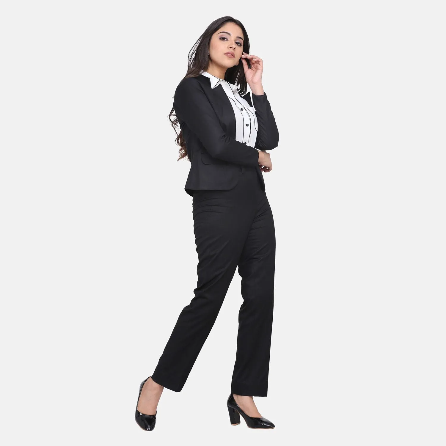 Black Business Poly Cotton Pant Suit