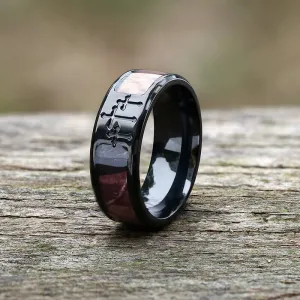 Black Camo Cross Titanium Band Ring