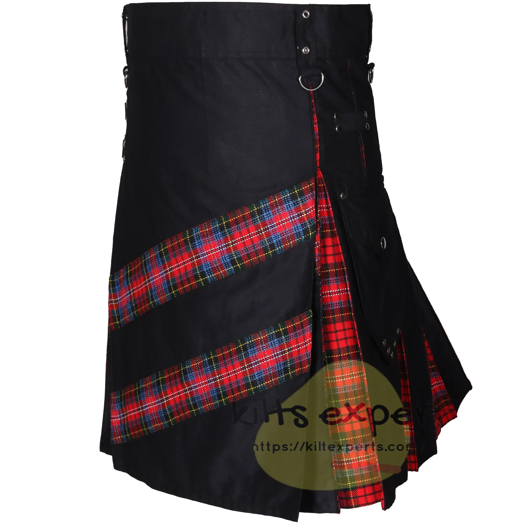 Black Cargo Hybrid Utility Kilt with MacPherson Tartan