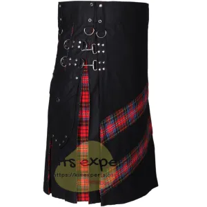 Black Cargo Hybrid Utility Kilt with MacPherson Tartan