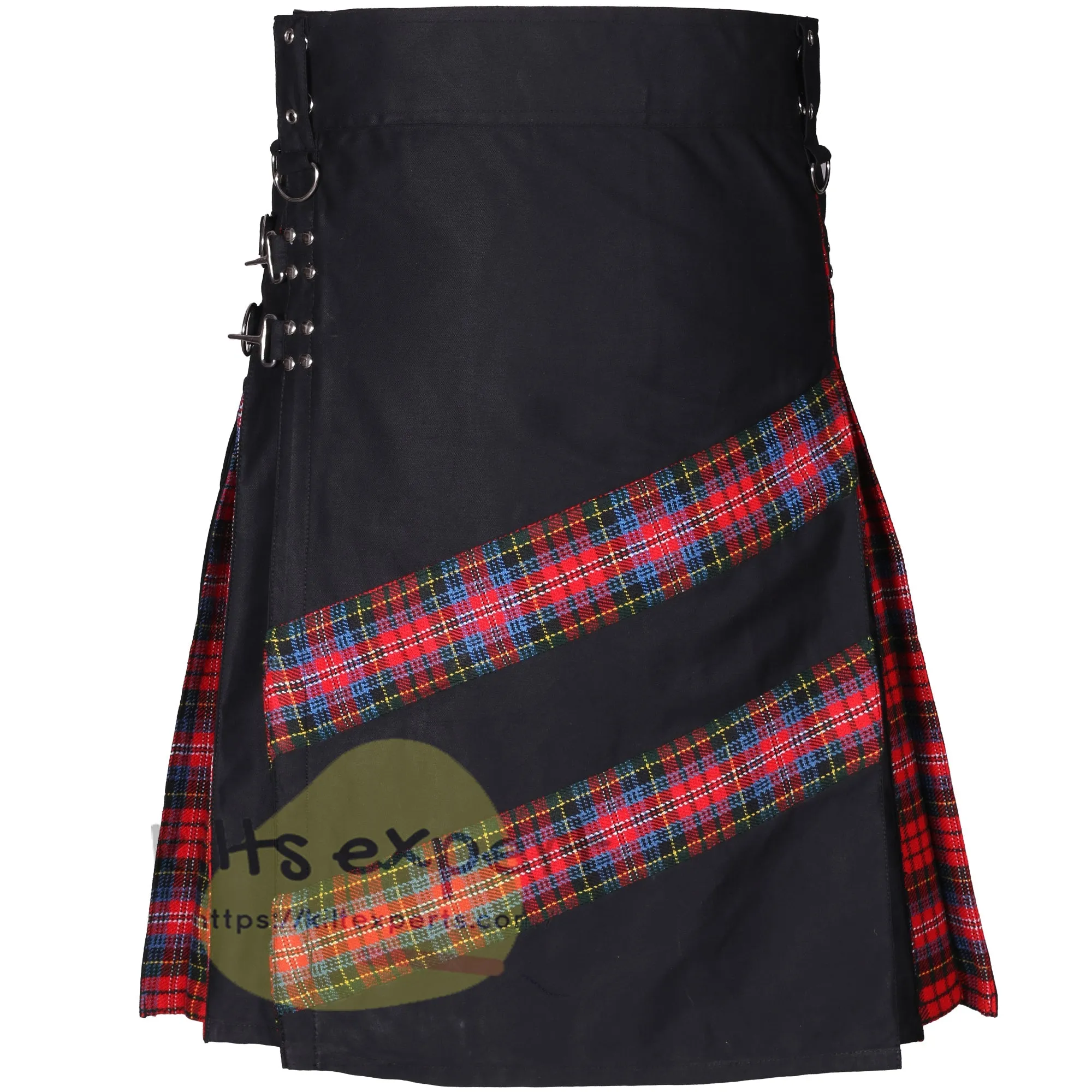 Black Cargo Hybrid Utility Kilt with MacPherson Tartan