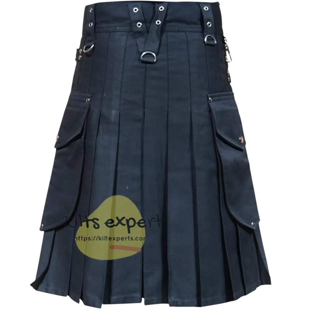 Black Cargo Utility Kilts For Men