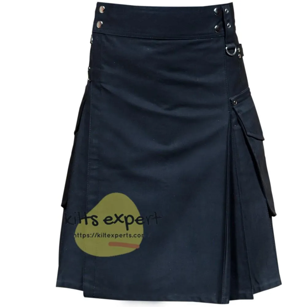 Black Cargo Utility Kilts For Men