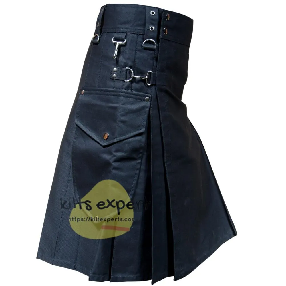 Black Cargo Utility Kilts For Men