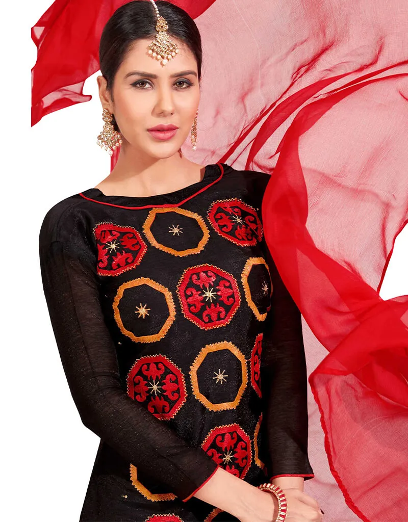 Black Chanderi Chudidar Salwar Suits