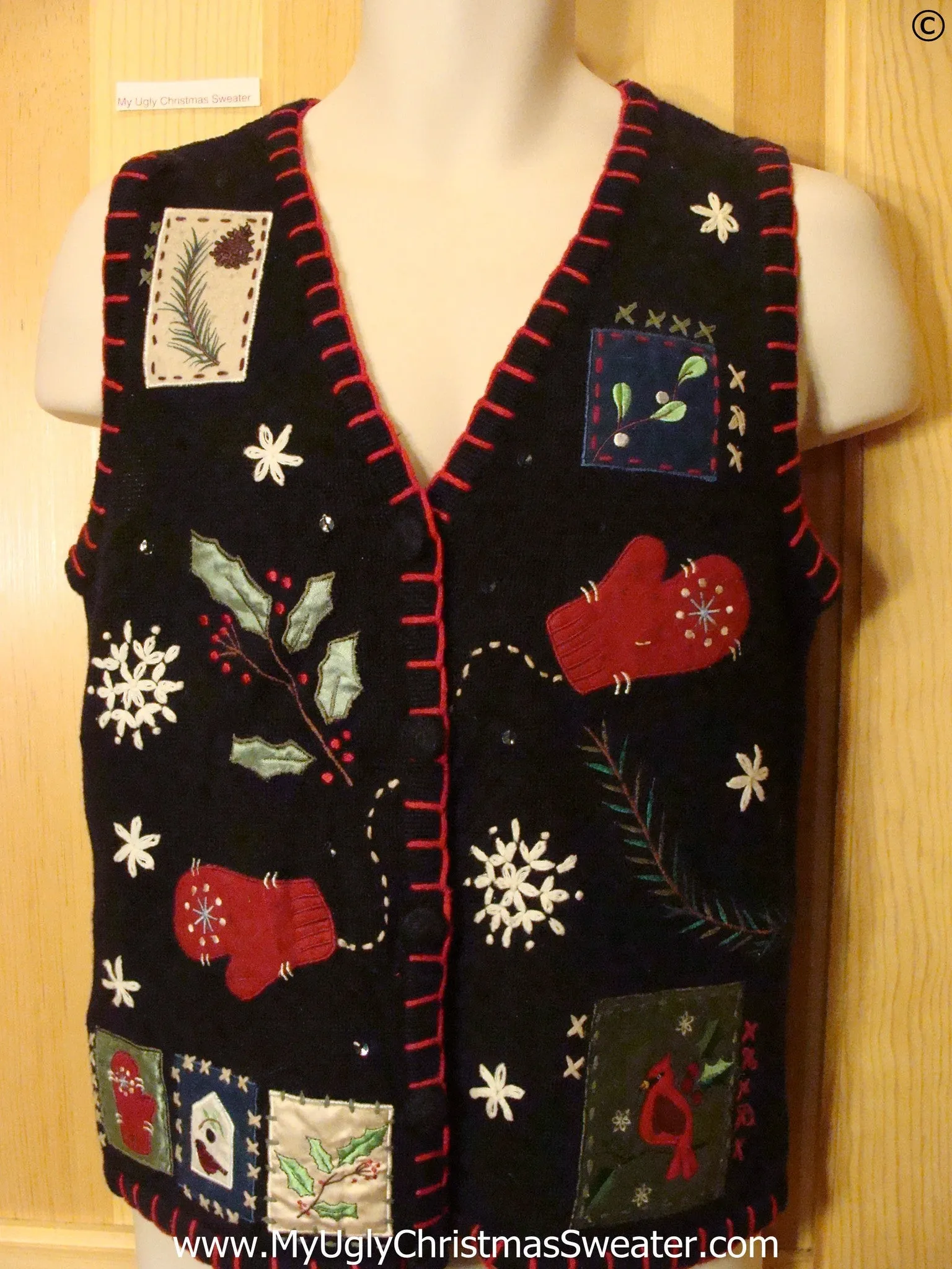 Black Cheap Christmas Sweater Vest with Mittens