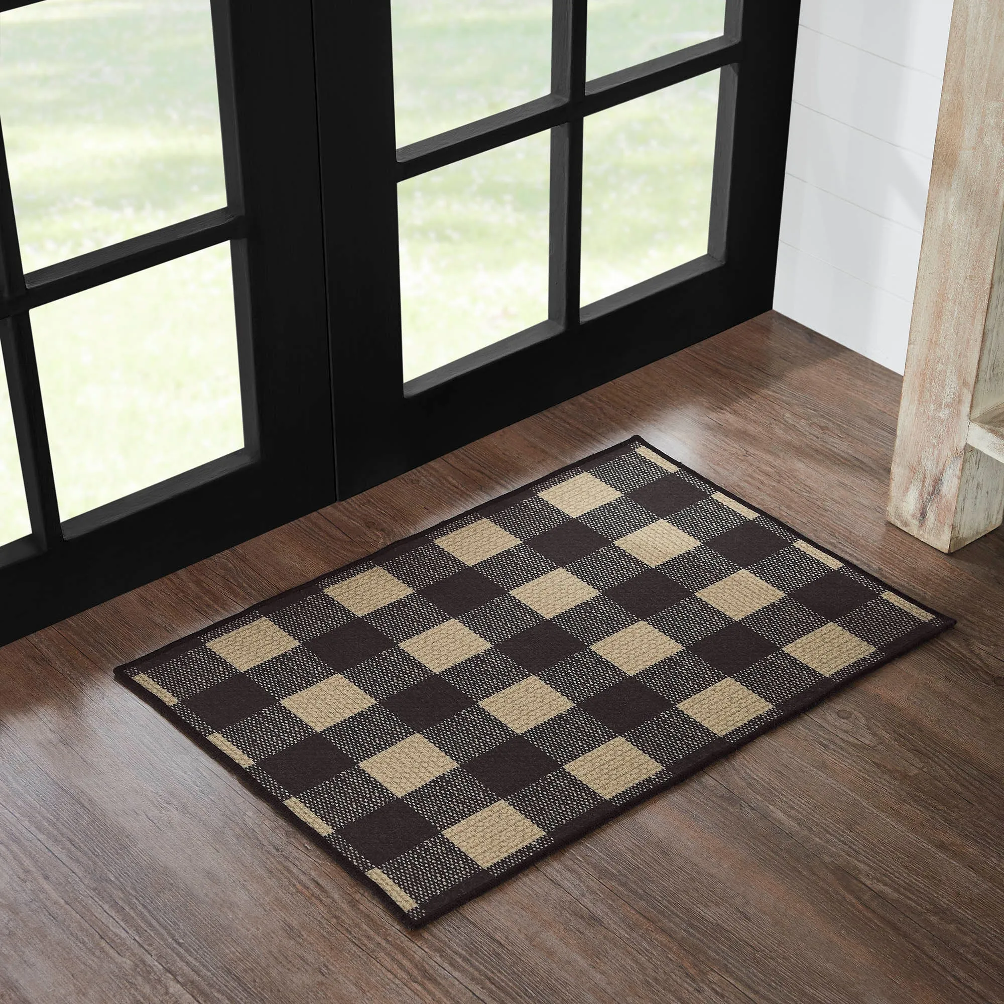 Black Check Polyester Rug Rect 20x30