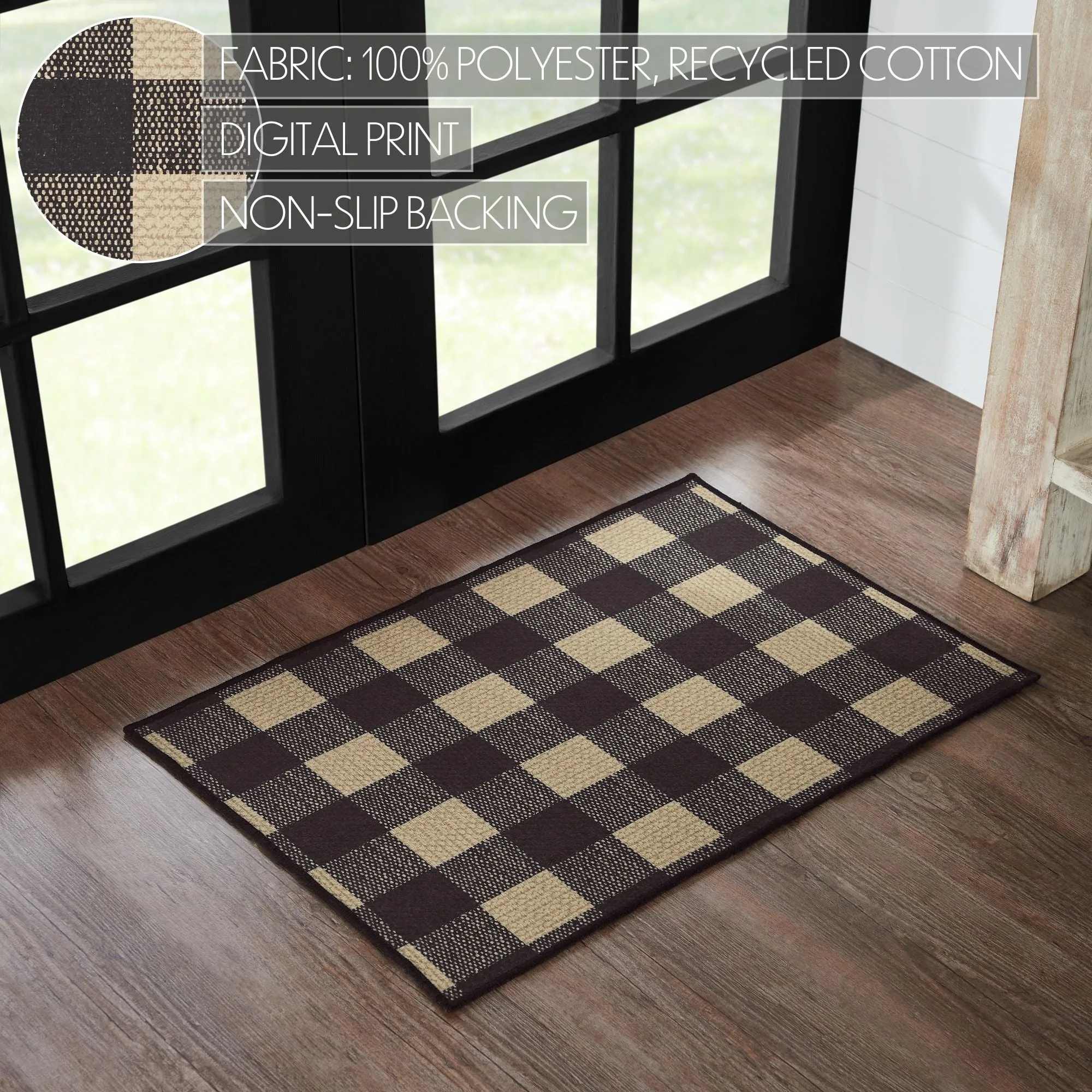 Black Check Polyester Rug Rect 20x30