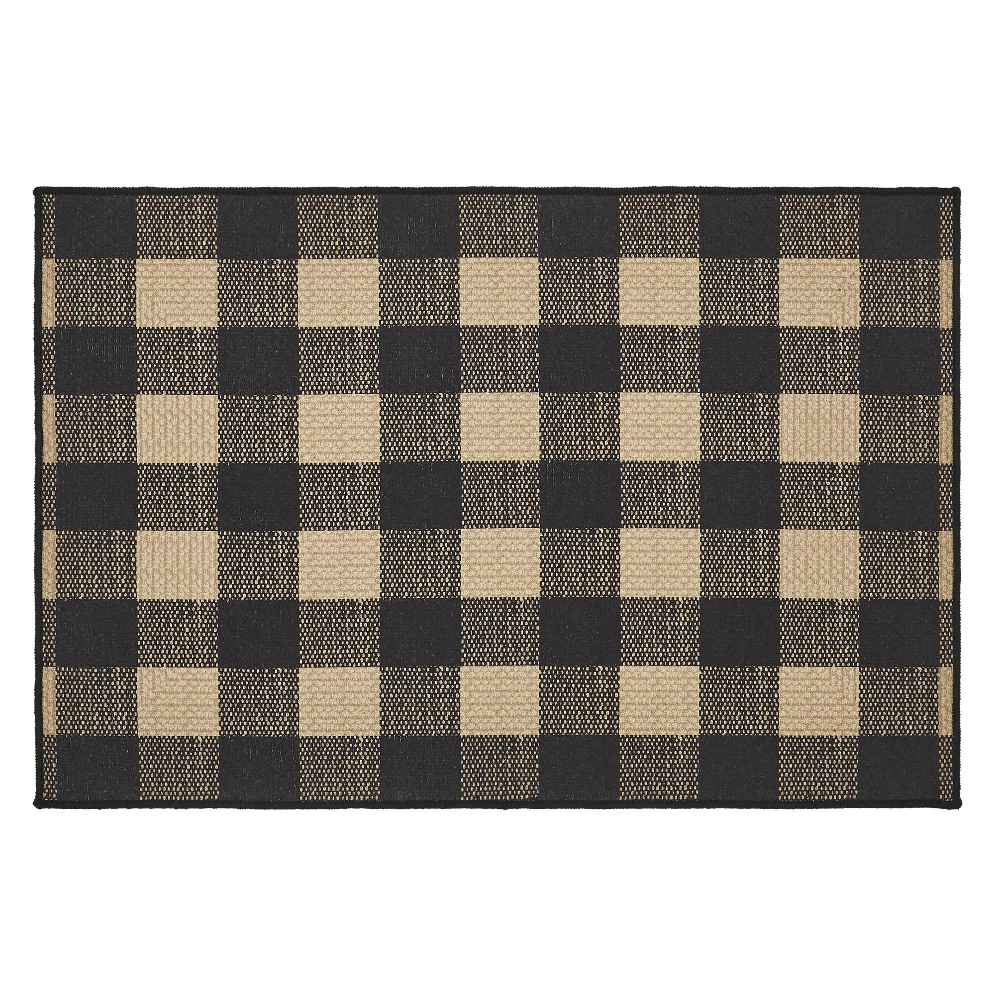 Black Check Polyester Rug Rect 24x36